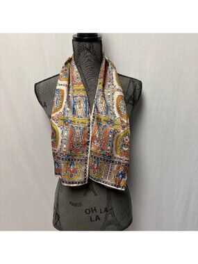 Paisley Acetate Scarf Twill Handprinted Made In Japan Multicolor Vintage